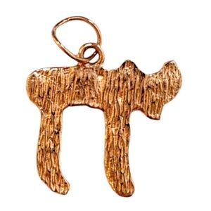 14K Yellow Gold Textured Chai Charm Pendant #20539